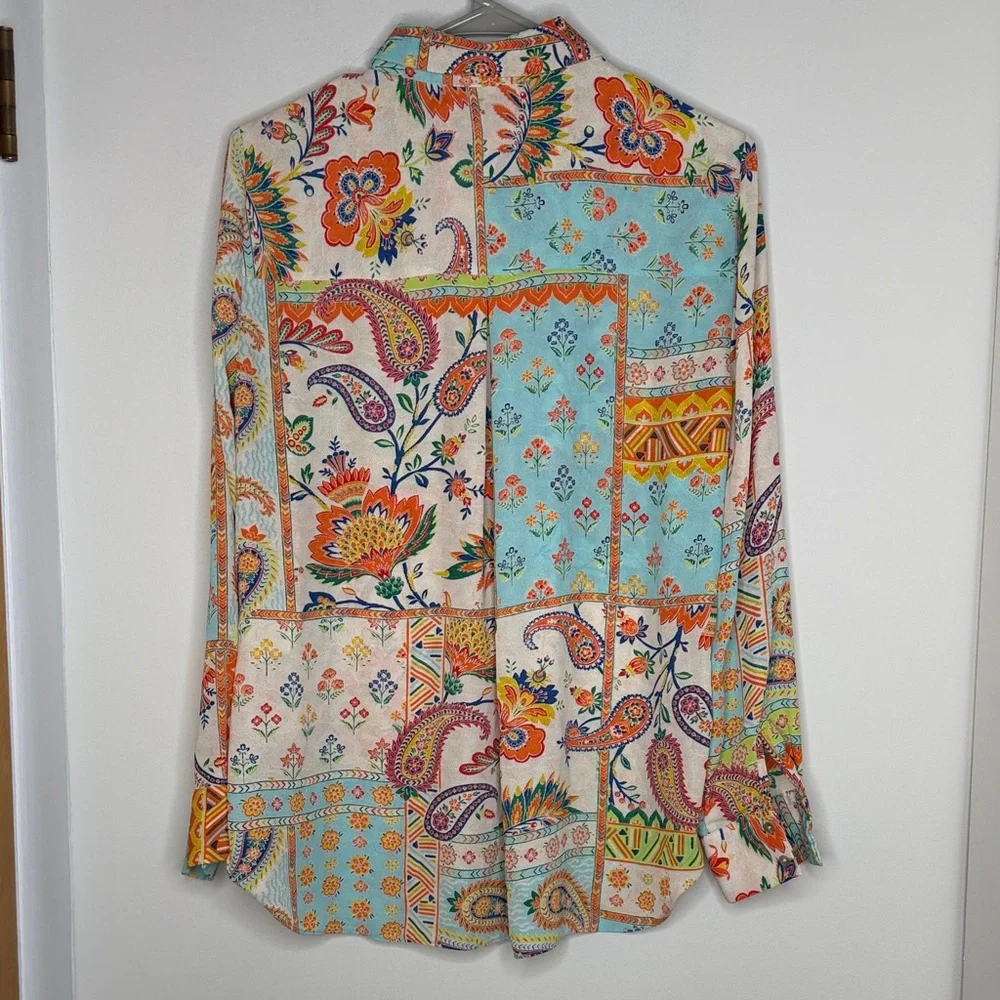 Rose & Olive Multicolor Paisley Button Down Retro Boho Shirt - Picture 10 of 12